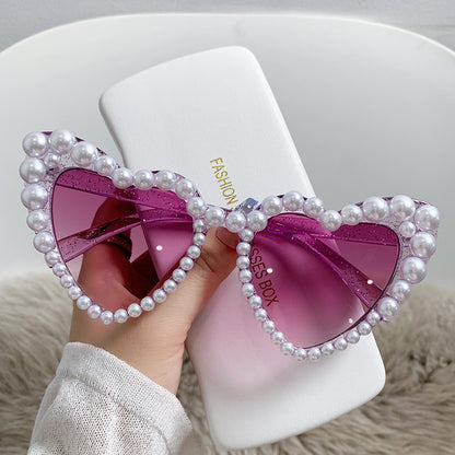 Big Frame Heart-shaped Pearl Sunglasses