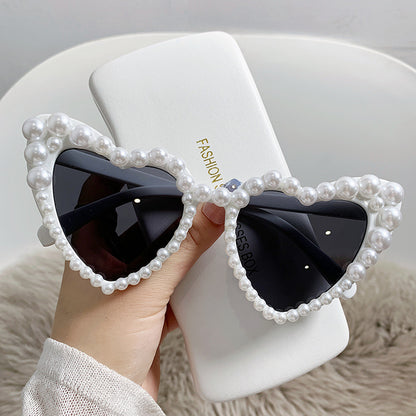 Big Frame Heart-shaped Pearl Sunglasses