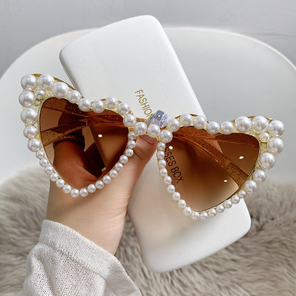 Big Frame Heart-shaped Pearl Sunglasses