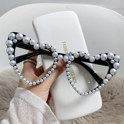 Big Frame Heart-shaped Pearl Sunglasses