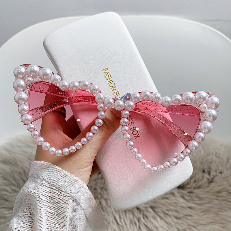 Big Frame Heart-shaped Pearl Sunglasses